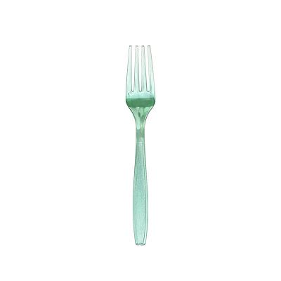 China 100pcs/box Heavy Duty Disposable Forks Clear Green Plastic Silverware for Production for sale