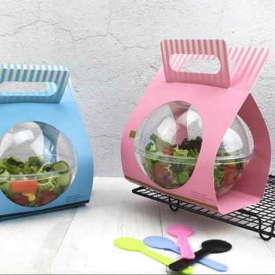 China Stocked Disposable Clear Round Bowls for Salad Poke Bowls with Lid Card Carrier Customize Logo for sale