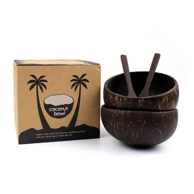 China Customized Coconut Bowl with Flower Pattern Shell and Wooden Spoon Set Customized Box for sale