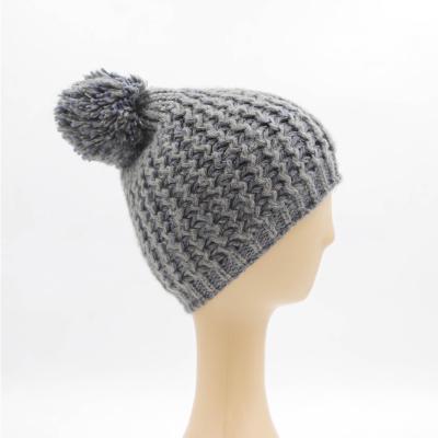 China Gray Purple Two Colors Knit Pom Pom Hair Ball Crochet Winter Stylish Warm Hat for sale