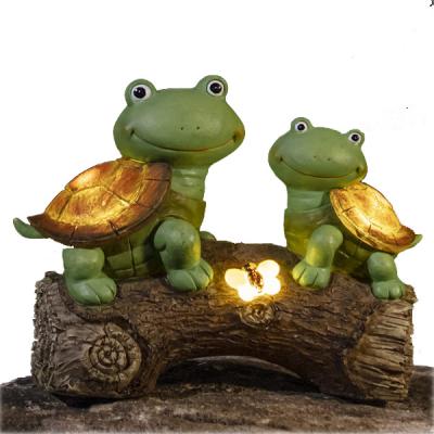 China Casual Cute Garden Statues Turtle Figurines With Solar Led Lights For Patio Ornaments for sale