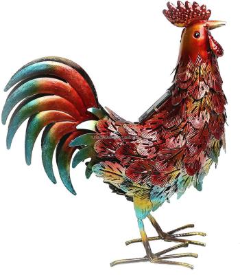 China Wholesale Europe Products Latest Metal Opens Funny Chicken Garden Decor Rooster Animal Solar Light Statue for sale