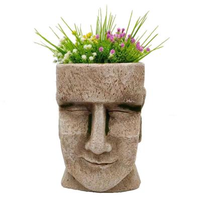 China Art Decor Hot Garden Planters Plants Easter Island Statue Head Flower Pot for sale