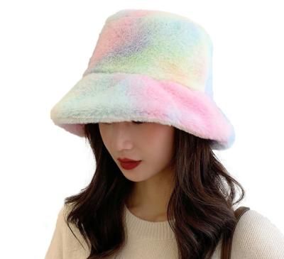 China 2021 New Image Fashion Plush Women Hats Rainbow Bucket Winter Hats For Women for sale