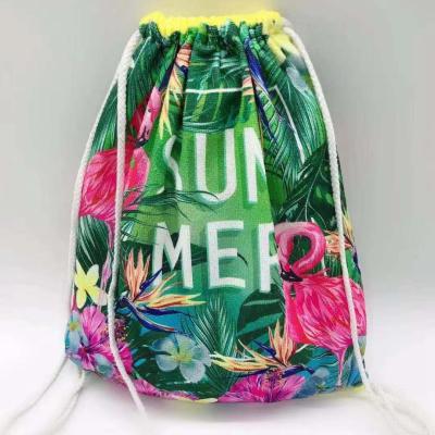 China Wholesale Compressed Beach Towel Backpack Printing 2 in 1 Large Custom Made Summer Times Tote Beach Towel Bag for sale