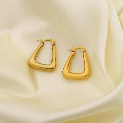 China TRENDY minimalist real gold plated water drop circle earrings polished tear high drop oval circle earrings for sale