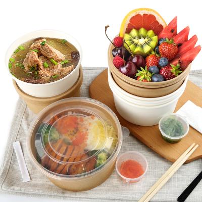 China Sales Disposable High Quantity Biodegradable Kraft Paper Customized Soup Bowl With Lid For Making Salad for sale