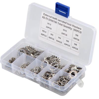 China 300pcs m2.5-m12 external tooth border trade specialized for 304 stainless steel external serrated lock washer combination set for sale