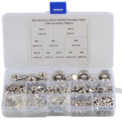 China 768pcs Heavy Industry Stainless Steel DIN934 304 Hex Nut Set M1.6-M12 for sale