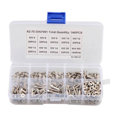 China HEX 340pcs M3 is specially supplied for Countersunk 304 Stainless Steel Hexagon Screw and Nut Combination Head Box for sale