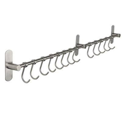 China Retractable Kitchen Stainless Steel Hanger Six Hook Towel Hanger Rack No Punching Viable Bathroom for sale