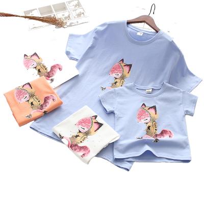 China New Girls Summer Breathable Half Sleeve Children Short Sleeve Kids T-shirt Tops Style Cotton Parent-child Alien T-shirt for sale