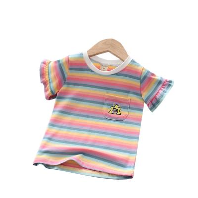 China Children's Breathable Round Neck Summer T-shirt Striped Middle And Big Children's Half-sleeved Top Girls Cotton Short Sleeve T-shirt for sale