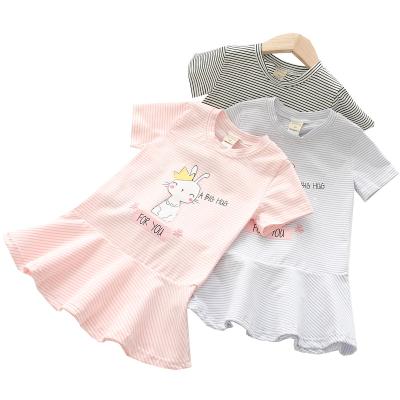 China Summer Washable Loose Above Knee T-shirt Dress In Girls Mid Length Thin Cotton Children's Dress Short Sleeve Dress for sale