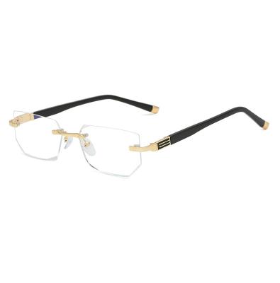 China Wholesale thin reading glasses for old man or woman anti optical frame rimless blue light glasses for sale