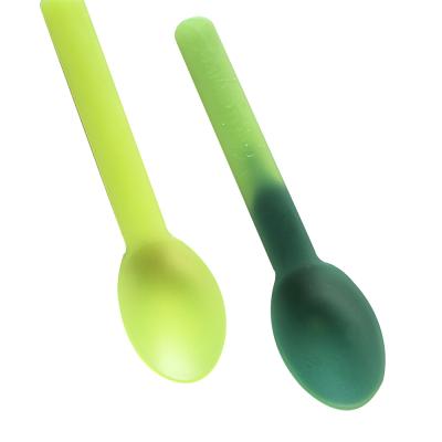 China Sustainable Custom Color Change Flat Long Ice Cream Hard Plastic Spoon for sale