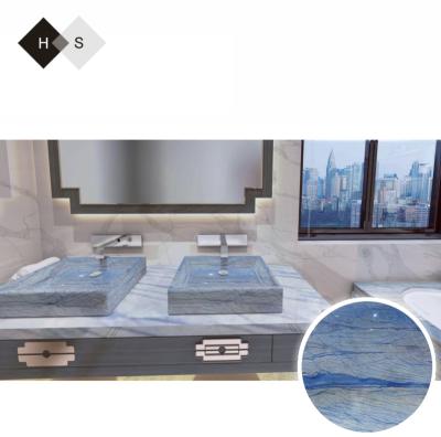 China Modern Huashow Natural Marmo Azul Blue Marble Stone countertop for office for wooden door for toilet bathroom for sale