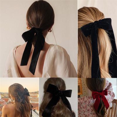 China CIA style velvet popular bow headband ornament barrette hair accessories long for women for sale