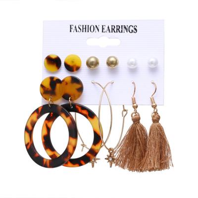 China Fashion Jewelry TRENDY Pink Trim Leather Real Acrylic Resin Earrings Tassel Flower Pearl Circle Earrings For Women for sale