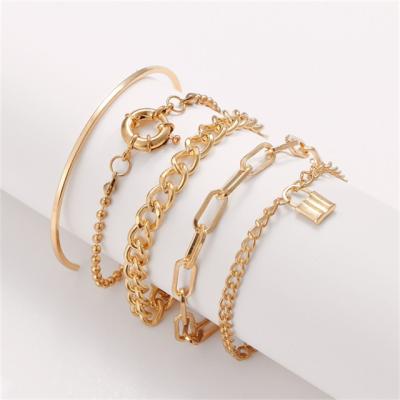 China Rudder Punk Multilayer Lock Bangle Delicate Gold Bead Bracelet For Women for sale