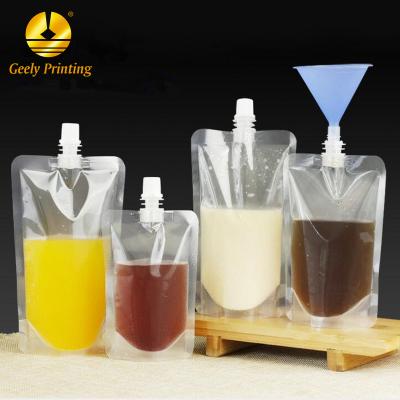 China Custom Printing Plastic Clear Holder Moisture Proof Up Spout Pouch Drink Packaging Bag Transparent Spout Bag for sale