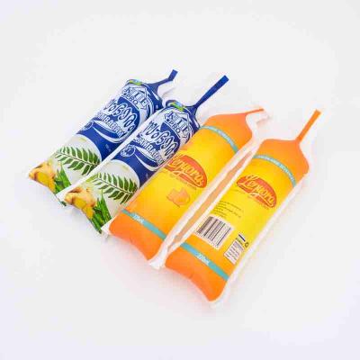 China Moisture Proof Shape Juice Pouch Printed Heat Sealed Plastic Beverage Bag Orange Juice Pouch Bottle Shape Pouch For Water Packaging for sale