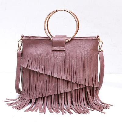 China Trendy monogram pu tassel handbag with metal handle and layered fringe - perfect for cross - body or shoulder wear for women for sale