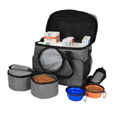 China Portable 3 in 1 Silicone Food Bowl Pet Food Storage Bag Pet Carrier Animal Tote Bag for Cat Dog for sale