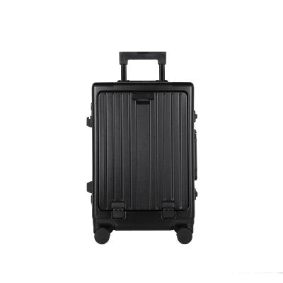 China USB Port Aluminum Silent Wheel Luggage ABS Trolley Case with USB Port Cup Holder Open Front Travel Luggage for sale