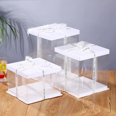 China 14 Inch Large Size Disposable White Black Peach Blue Clear Square Cake Box For Big Cake Package for sale