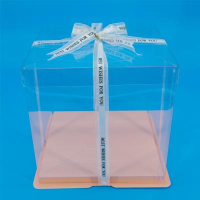 China Color Disposable Bottom Clear Lid Peach Square Cake Box For Cake Gift Package for sale