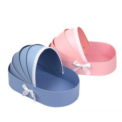 China New Fashion Large Size Recyclable Baby Crib Shape Flower Packaging Gift Box For Baby Birthday Bouquet Gift for sale