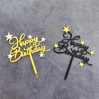 China Ins Style Five Stars Black And Gold Plastic Happy Birthday Cake Toppers For Birthday Cake Decoration for sale