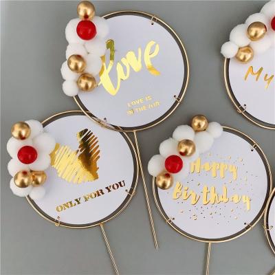 China 2020 March NEW INS style iron craft wool ball decorative LOVE acrylic birthday cake topper for velentine's day and lovers for sale