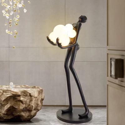 China Large Abstract Postmodern Fiberglass Sculpture Man Floor Lamp Courtyard Hotel Decoration Lady Crafts Resin Floor Lamps Human Sculpture for sale