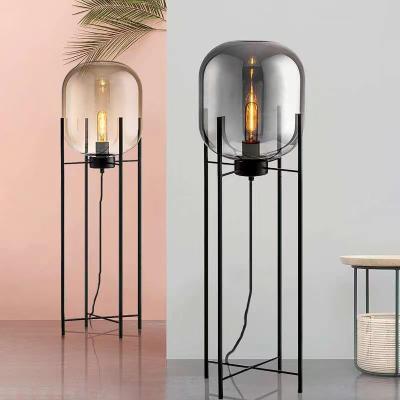 China Nordic classic black vintage metal e27 standing floor lamp large floor lamp blown glass design modern art creative decorative light for sale