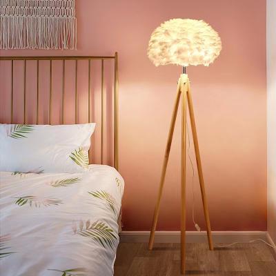 China Hotel Postmodern Modern Standing Bedroom Led Shelf Tripod Feather Wood Floor Lamp for sale