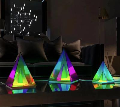 China Lighting Works 2021 Best Product 2021 Multicolor Triangle Pyramid Pyramid LED Night Light Home Acrylic Deco Cube Table Lamp Multicolor LEDDesign for sale