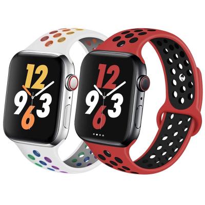 China High Quality Sport Rubber Band For iWatch Silicone Watch Band Strap Breathable Belt Compatible With Apple Watch 44mm 42mm 40mm 38mm for sale