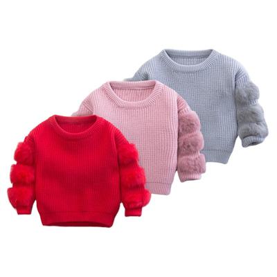 China Girls Long Sleeve Spring and Autumn Season Solid Color Pullover Custom Made Anti-Shrink Fur Design Top Sweater for sale