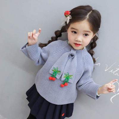 China Latest Design Stylish Anti-shrink Wool Baby Christmas Handmade Knitted Sweater With Embroidery For Girl for sale