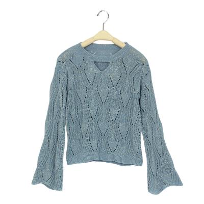 China Latest Fashion Spring Design Anti-Shrink Round Neck Flare Sleeve Sexy Pullover Knitted Pullover Women Sweater for sale