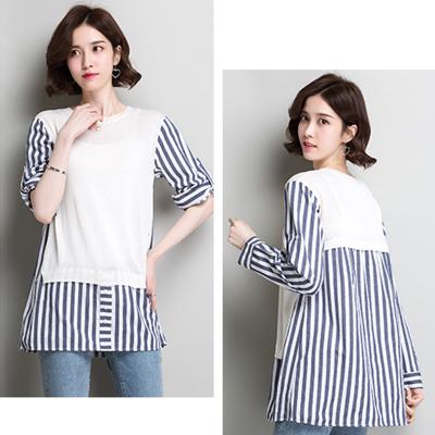 China 2019 Popular New Ins Style Anti-shrink Spring Splice Stripe Two Piece Office Long Sleeves O-Neck Knitwear Casual Top Classic Shirt for sale