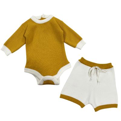 China Hot sale 100% cotton kids boutique clothes solid color long sleeve knitted elastic waistband defeat baby rompers with back buttons for sale