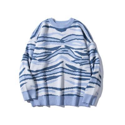 China High Quality Soft Drop Shoulder Zebra Anti-Wrinkle Striped Oversized Long Sleeve Men's Sweater for sale