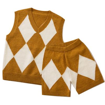 China New Style Anti-wrinkle Plaid Pattern Knitted Casual Sleeveless Sweater Vest 2 Piece Suit for sale