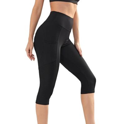 China 2021 Breathable European and New American Mesh Pocket Fishing High Waist Sports Yoga Capris Splicing Thin Elastic Tight Women Large for sale