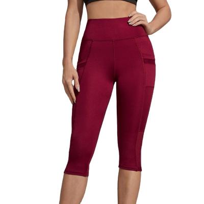 China European and American hot-selling mesh breathable stitching high waist, abdomen and hip lifting elastic yoga, running women's L point seven for sale