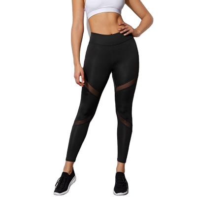 China European and American hot selling breathable mesh splicing high waist sports abdominal tight yoga nine point leggings women for sale