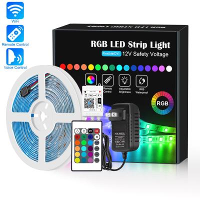 China Landscape Lights Smart WiFi LED Strip 5050 5M RGB 16.4 ft 24Key IR Remote Controller Color Changing PI65 Waterproof Led Strip Lights Kit for sale